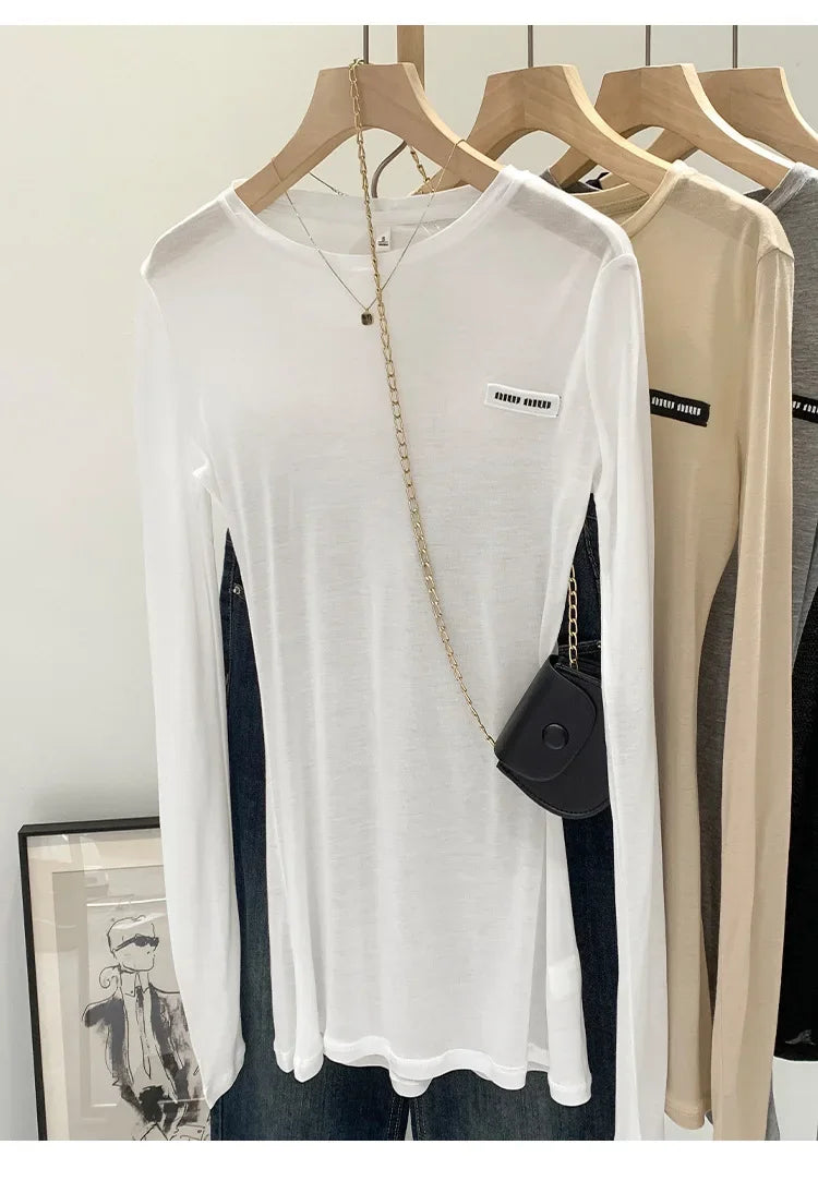 Laceleather Women's Long Sleeve T-Shirt Light Thin Sun Protection Base Layer Shirt Early Autumn New Style Label Attached