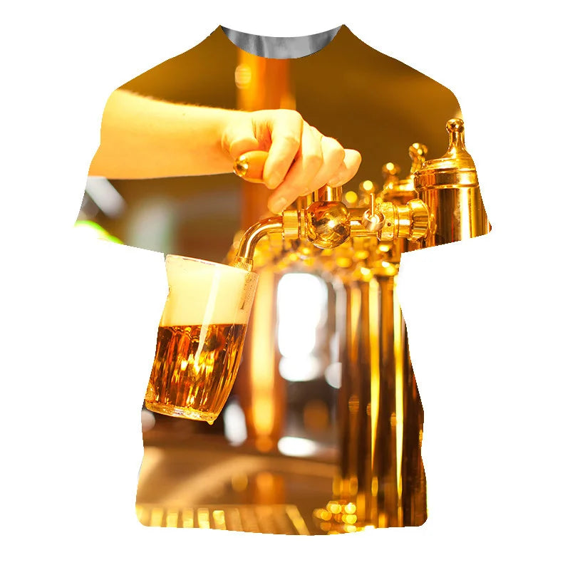 3D Printed Beer Graphic T Shirt for Men Clothing Summer Casual Women Oversized T-shirts Funny Kids O Neck Short Sleeve ropa Tops
