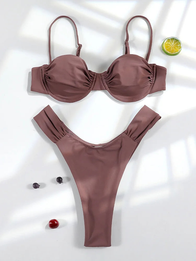Push Up 2-Piece Bikini Swimsuit Ruffles Bikinis Set Black Swimwear 2025 Women Bathing Suit Sexy Biquini Mujer Beachwear Summer