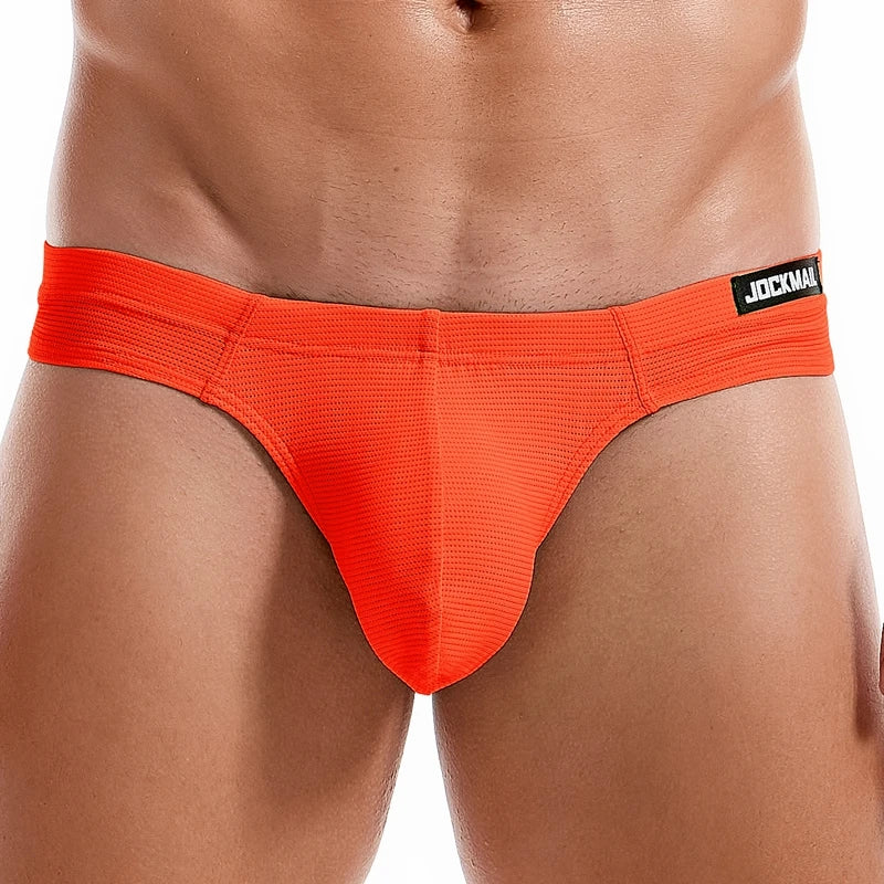 JOCKMAIL Sexy Men's G-string Fashion Low Waist Solid Color Male Thongs Underwear Breathable Mesh Sports Underpants Shorts