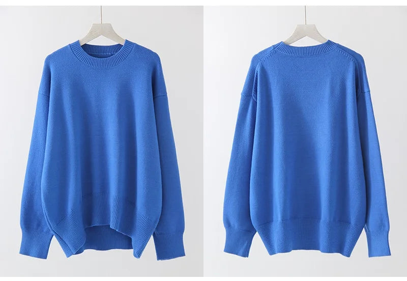 Oversize Burgundy Womens O Neck Knitwear Sweater Warm Winter Pullover