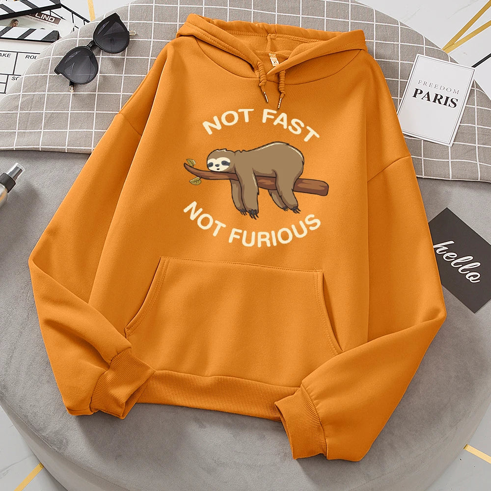 Not Fast Not Furious Sloth Sleeps Hanging From Branches Hoodies Women Novelty Fashion Hoody Loose Basic Hoodie Casual Warm Tops
