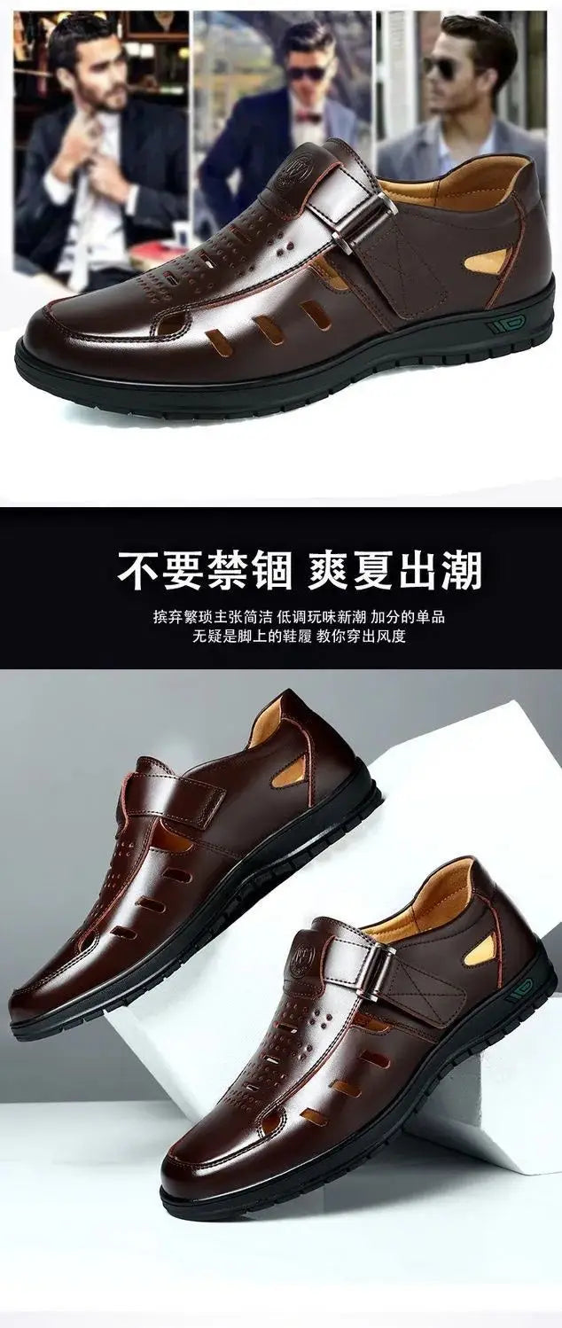 Sandals Summer Men Cozy Hollow Non-slip Soft Cool Lighted Breathable All-match Classic Wearable Fashion Casual Leather Sandals