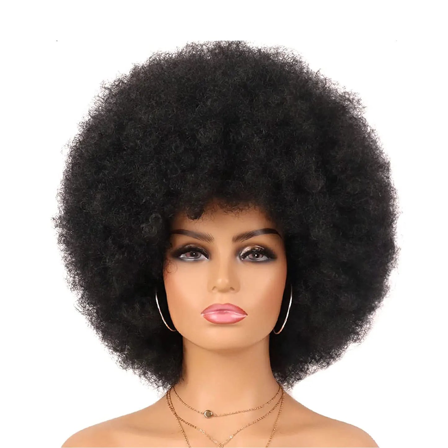 Synthetic 70s Afro Curly Wigs for Black Women Glueless Wear Soft Black Large Bouncy Natural Looking Full for Daily Party Use