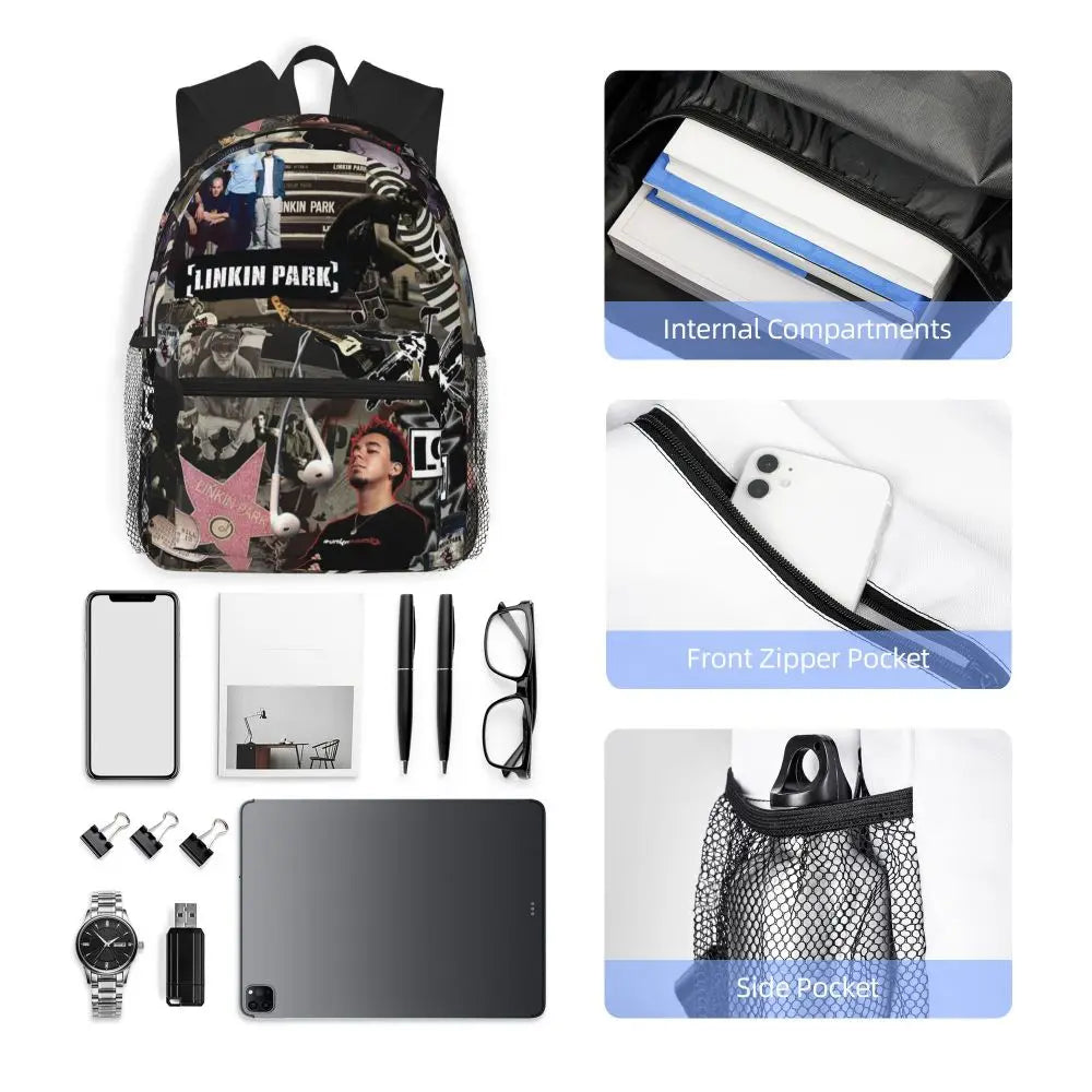 L-Linkin-S P-Park-S Band Student Backpack School Bag Hiking Travel Daypack for Boys Girls Fashion Bookbag Shoulder Bags