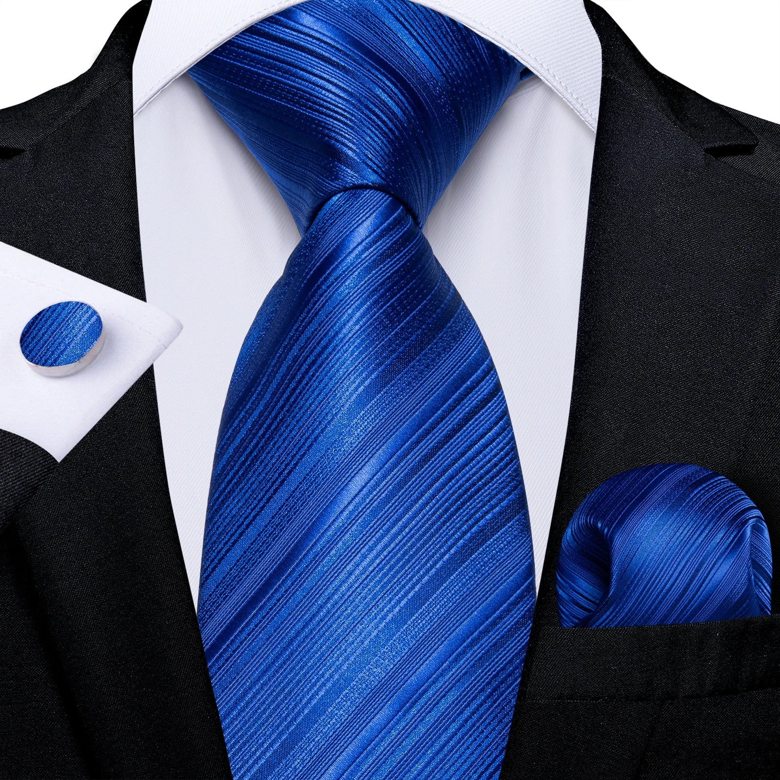 Royal Blue Paisley Plaid Striped Men tie Set with Handkerchief Cufflinks Wedding Prom Groom Accessories Perfect Gift for Men BAZAARHUBO