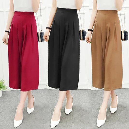 High Waist Wide Leg Pants Skirt Pants Chiffon Cotton Linen Seven Eighteen Length Trendy Women's Casual Trousers Commute Style