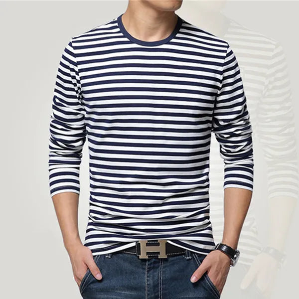 Men's Clothing T-shirts Men's Clothing Harajuku Women's T-shirts Striped Casual Long-sleeved Shirts Fashionable Large-sized Tops