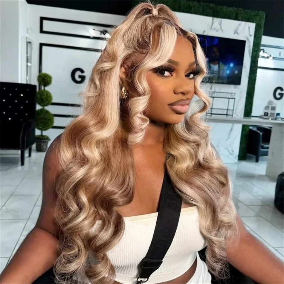HD Body Wave 4/613 Blonde Ombre Lace Front Human Hair Wigs Remy Vietnamese 34 36 Inch Colored 13x4 Lace Frontal Wigs Pre Plucked