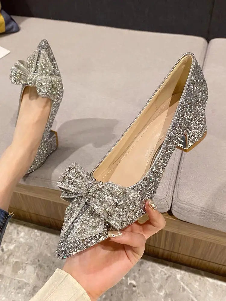 Women's Summer Footwear Stilito Rhinestone Shoes for Woman 2025 with Wedding Bride Genuine Mark Chic and Elegant A Comfortable E