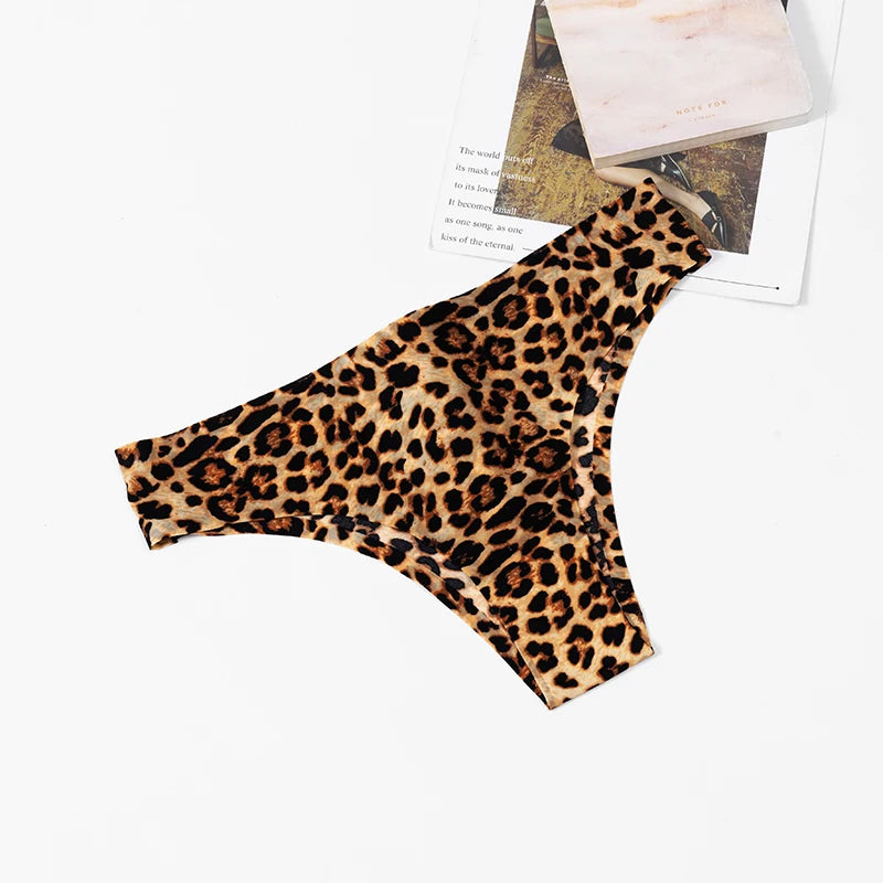 POBLADOR Women's Panties Fashion Leopard Bikini Sexy Thongs Seamless G-Strings Intimate Satin Lingerie Sports Fitness Underpants