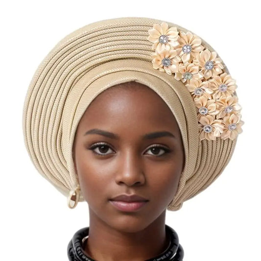 39BD African Turban Headwrap for Female Fashion Formal Head Scarf Bonnet Hat Turban Ethnic Flower Head Turban Nigerian Hat