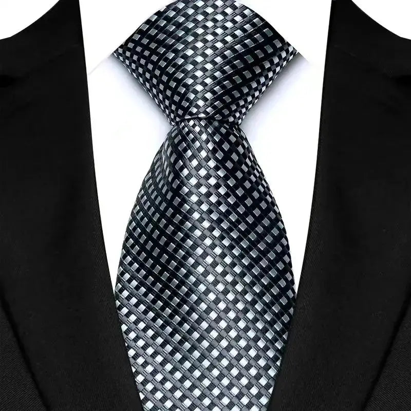 Classic 8CM Polyester Ties For Men Formal Business Silver Gray Paisley Stripes Dot Neckties Handmade College Shirt Neckwear BAZAARHUBO