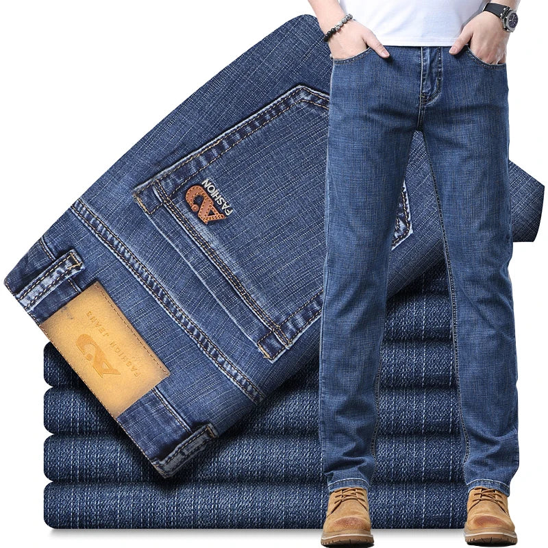 2026 Thin or Thick Material Slim Fit Men's Luxury Classic Style Men Jeans Business Stretch Denim Male Trousers Clothing