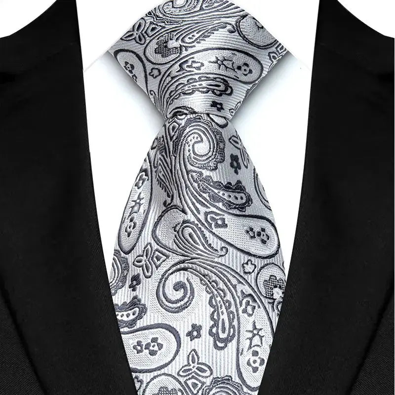 Classic 8CM Polyester Ties For Men Formal Business Silver Gray Paisley Stripes Dot Neckties Handmade College Shirt Neckwear BAZAARHUBO