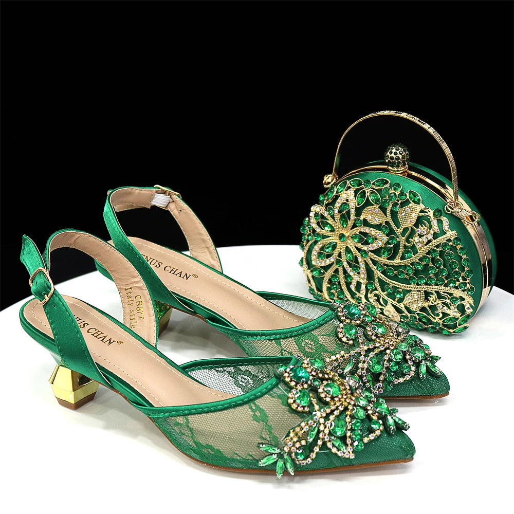 African Fachion Evening Shoes And Matching Bags Italian Design Ladies Diamond Bag High-Heeled Pointed Toe Women's Shoes