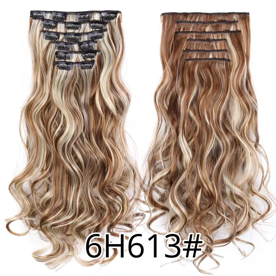 22 Inches Synthetic Long Straight Hairstyle 16 Clips 6Pcs/Set Hair Extensions Blonde Black Hairpieces Heat Resistant For Women