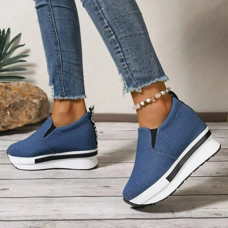 Wedges Women Shoes Platform Sneakers Height Increasing Casual Shoes Denim Canvas Shoes Women Lightweight Slip on Vulcanized Shoe
