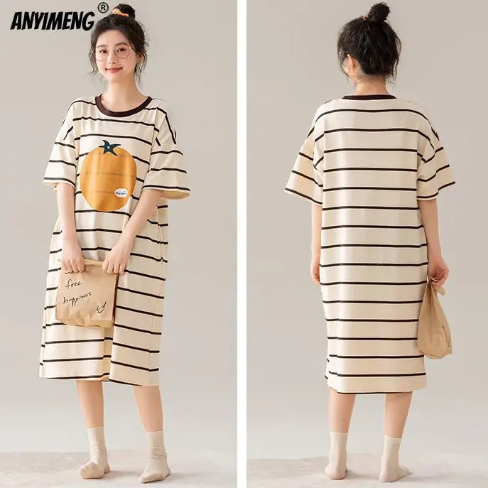 100% COTTON! M-4XL Plus Size Summer Women Nightgown Brand New Anti-bacterial HQ Nightdress Short Sleeves Sleepshirt Casual Dress