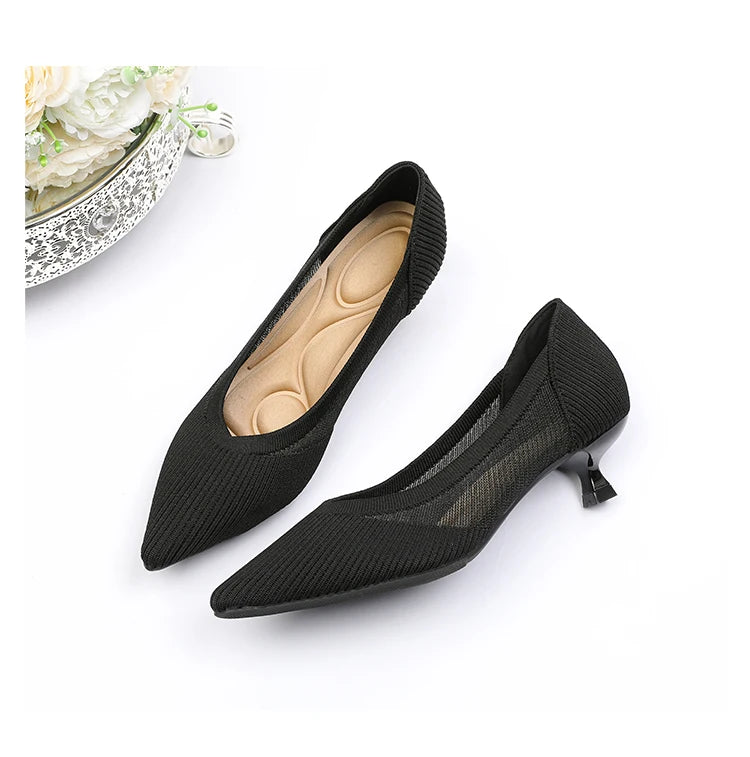 Women's High Heels 2025 New Knitted Breathable Mesh Fine Fashion Comfortable Lightweight Shoes Spring and Autumn