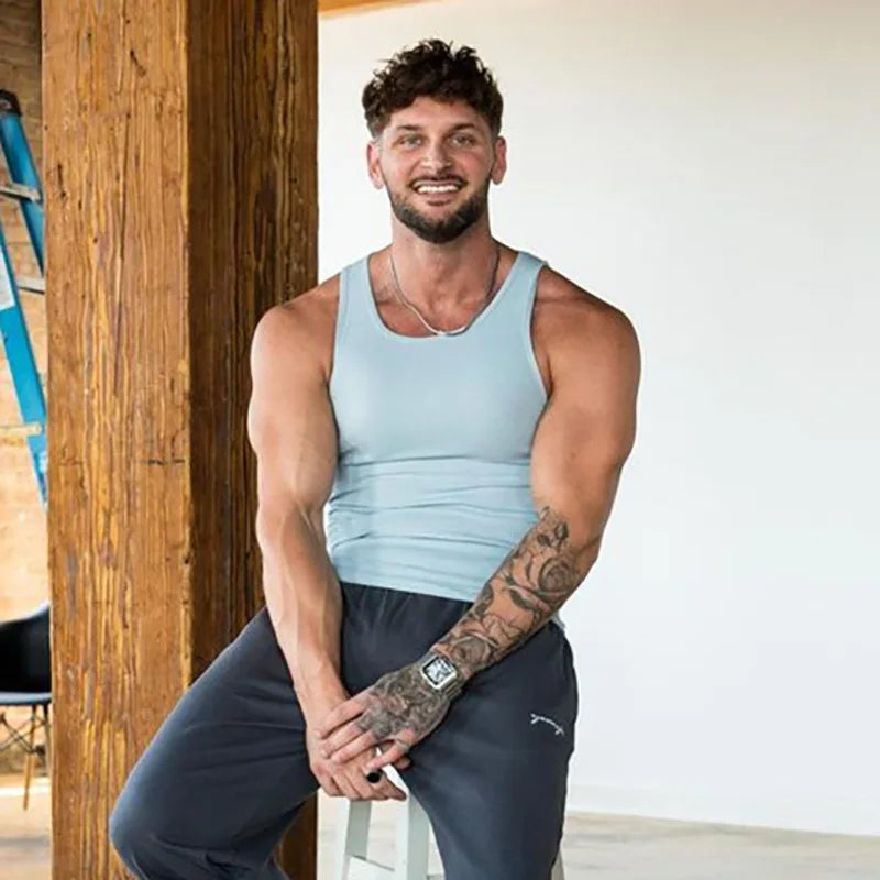 Spring Summer Knit Ice Silk Ribbed Fitness Sports Casual Slim-fit Men's Vest Men's I-line Muscle Vest Cotton Men