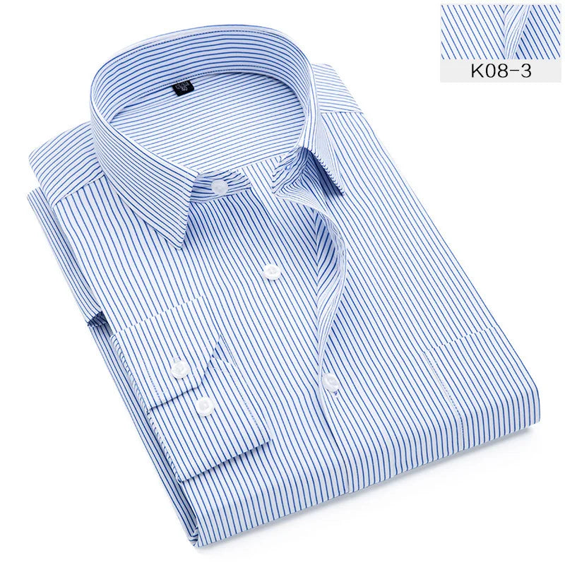 Quality Plus Size S To 8xl Formal Shirts for Men Striped Long Sleeved Non-iron Slim Fit Dress Shirts Twill Social Man's Clothing