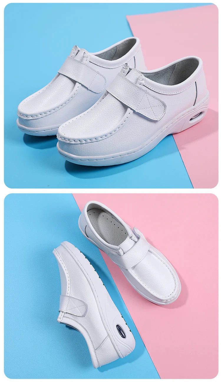 STRONGSHEN Women Platform Wedges Casual White Shoes Soft Nurse Work Shoes Hollow Out Breathable Comfort Non-slip Nursing Shoes