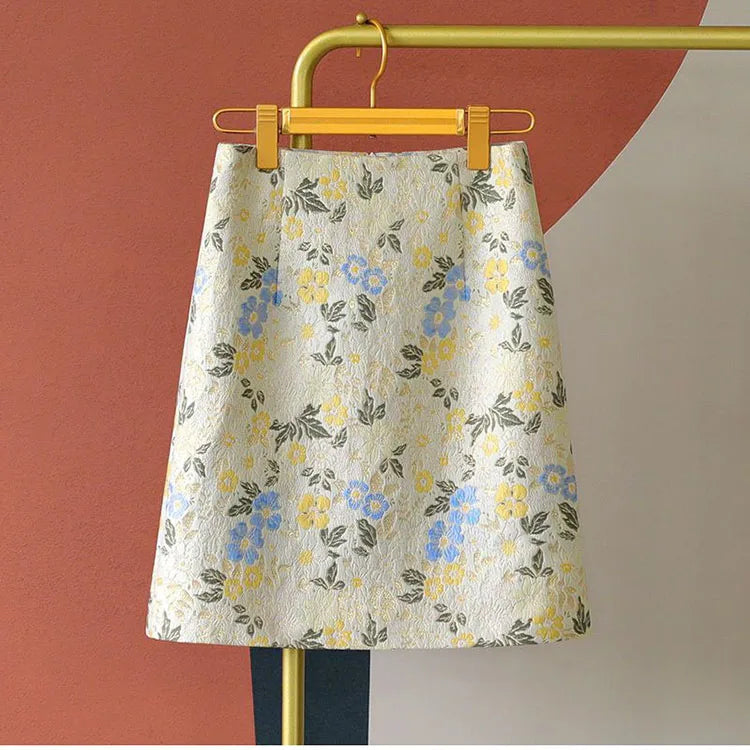 Autumn 2023 High Waist A-line Skirts Light Mature One Step Skirt Ladies Medium Length Retro Wrapped Hip Skirt Jacquard Skirt