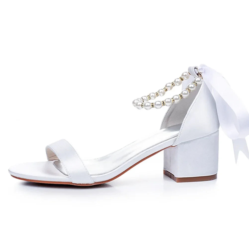 String Bead Sandals for Women Summer Peep Toe Sandals Ladies Fashion Ribbon Bow Thick High Heels Sexy Wedges Wedding Shoes 35-43
