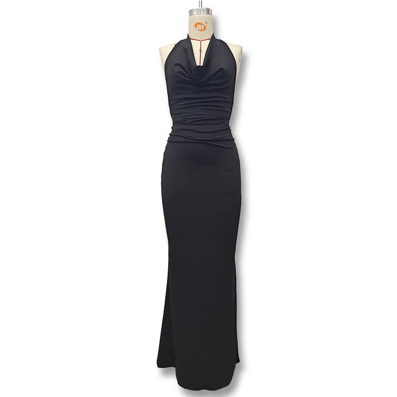 New Swing Collar Sleeveless Elegant Backless Long Dress Spicy Girl Solid Color Sexy Y2K Women Long Skirt Summer Fashion Dresses
