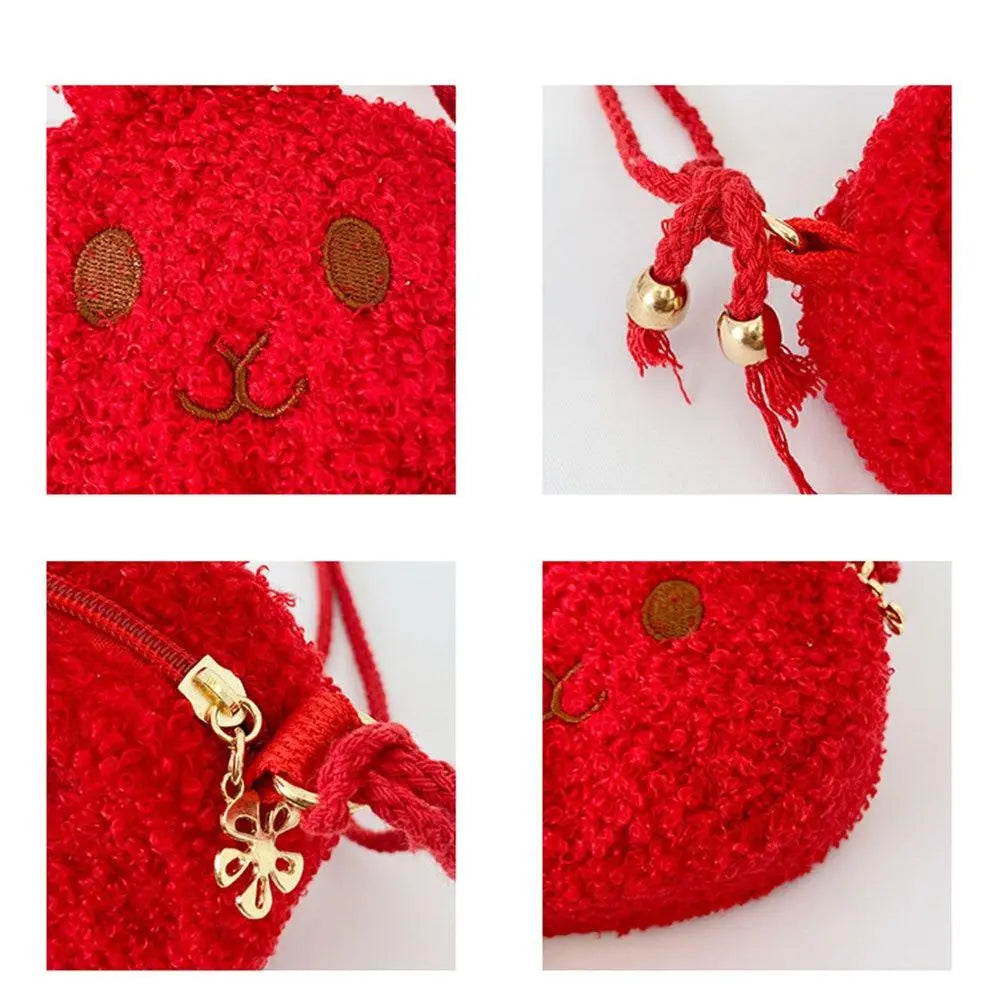 Cute Little Rabbit Kids Plush Drawstring Bag Casual Children Baby Shoulder Bag Sling Bag For Toddler Preschool Kids Gift