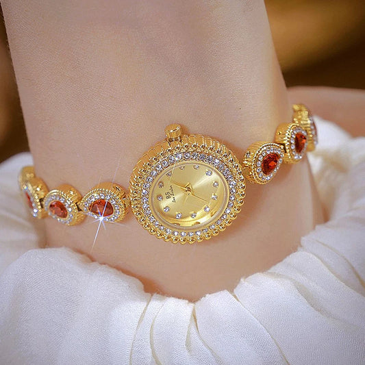 Gold Women Bracelet Dress Watches For Ladies Wrist Quartz Watches 2025 Top Brand Luxury Golden Rhinestone Gift Girlfriend Clock