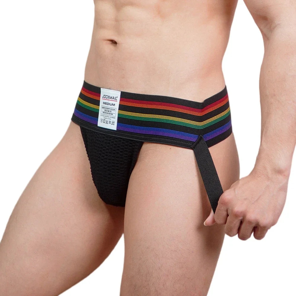 JOCKMAIL Men Athletic Supporters Jockstrap Thongs Mens Underwear  Underpants Bikini  3" Elastic Waistband  Hombre Panties