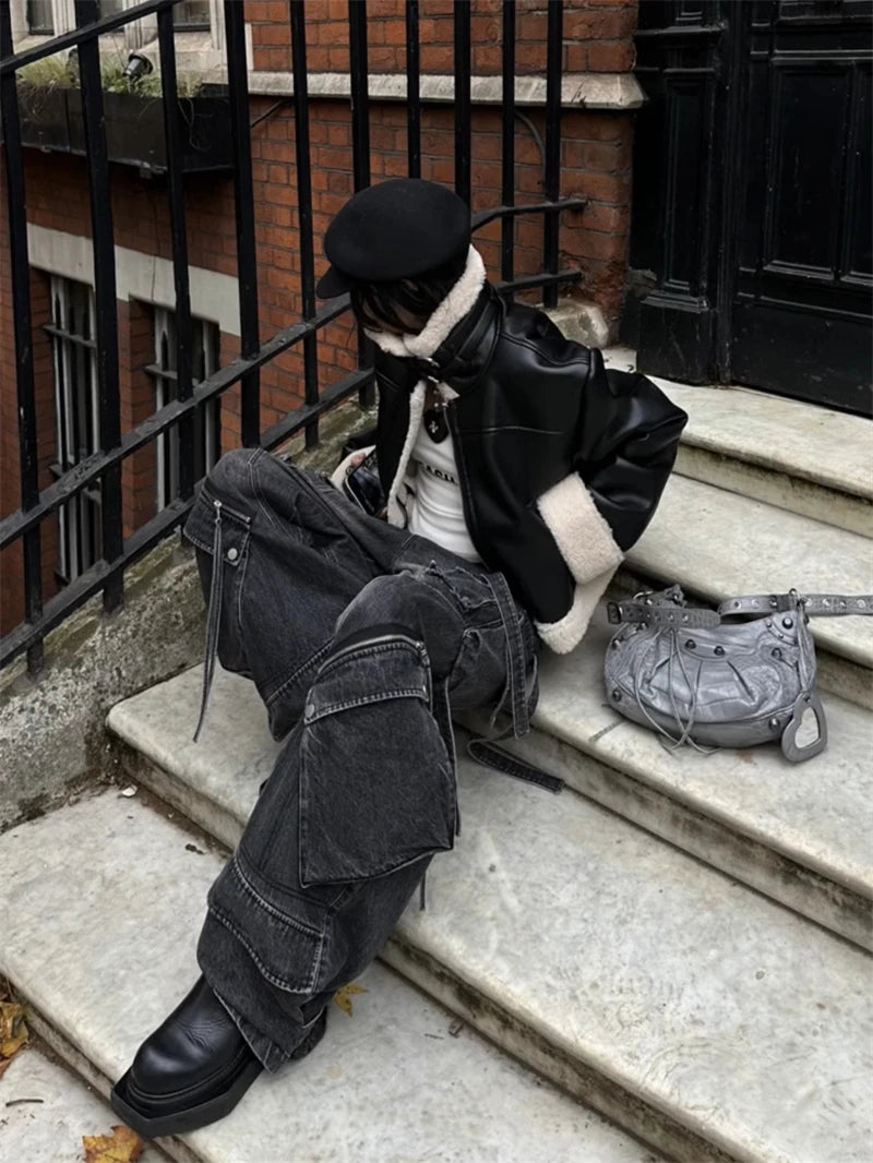 Women's Black Gothic Baggy Cargo Jeans Harajuku Oversize Denim Trousers Y2k 90s Vintage 2000s Emo Jean Pants Trashy Clothes 2024