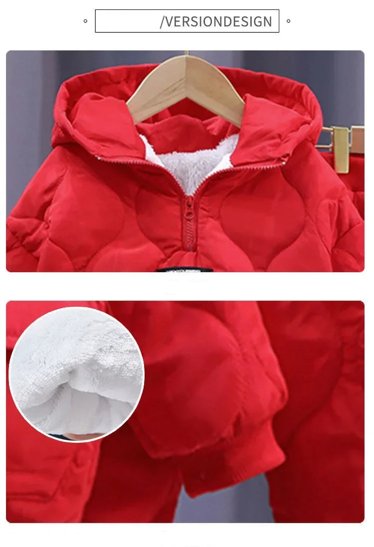 2025 Children Warm Thick Jackets Pants Suit Spring Girls Boys Clothing Sets Coats Trousers 2-10 Y Kids Tracksuit Winter Outfits