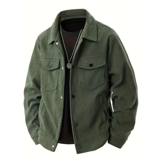 Men's Corduroy Trucker Jacket Casual Button Down Long Sleeve Lapel Collar Pocketed Coat for Daily Wear Streetwear Outfits