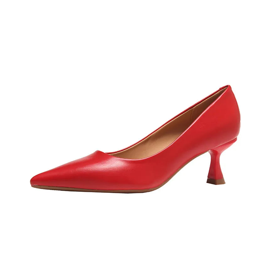 Soft Leather Concise Ladies Office Shoes 2026 Spring Shallow Comfort 6.0cm High Heels Women Pumps Dress Pointy Toe Wedding Shoes