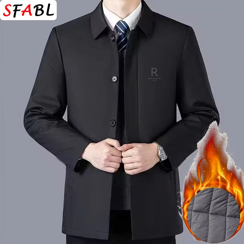 Luxury Thicken Padded Blazers for Men Social Jackets Men's Winter Jacket Windbreak Fleece Lining Business Office Dress Coat XXXL
