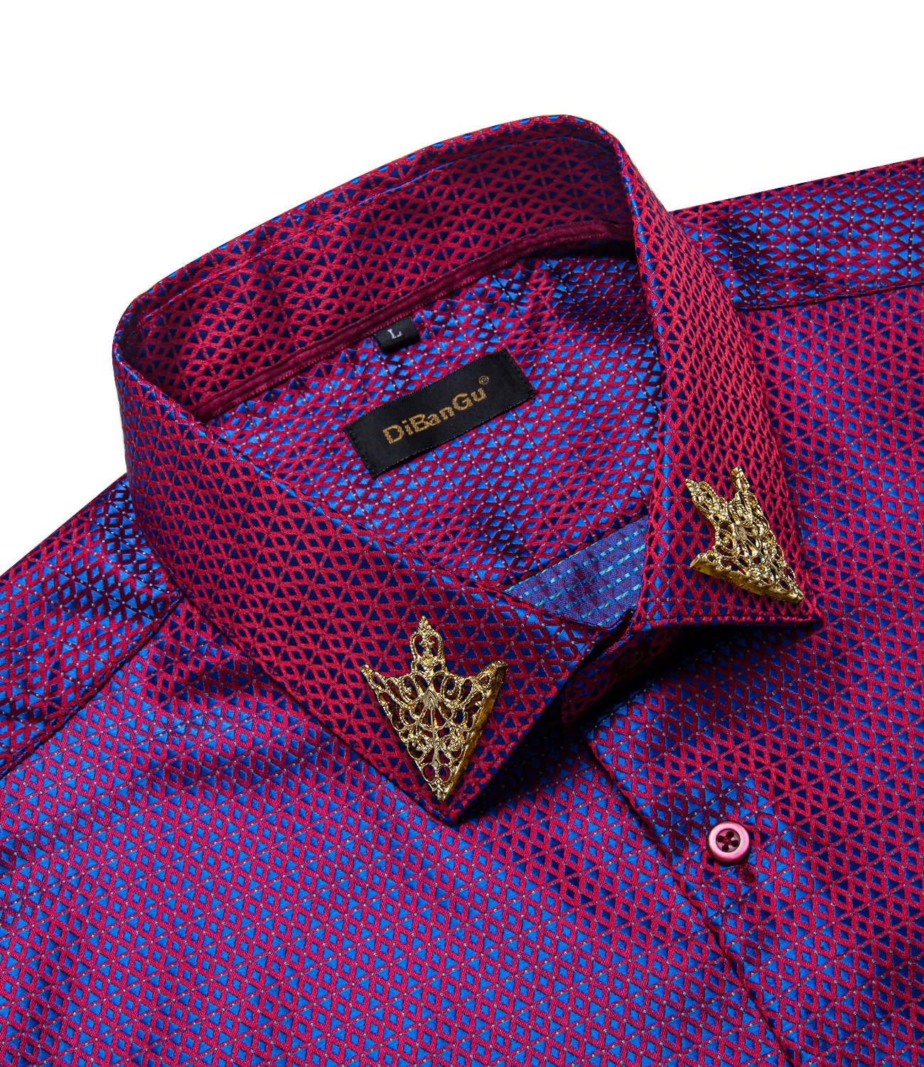 Luxury Purple Paisley Polyester Shirts for Men Long Sleeve Wedding Prom Men Clothing Button Down Collar Social Dress Shirt