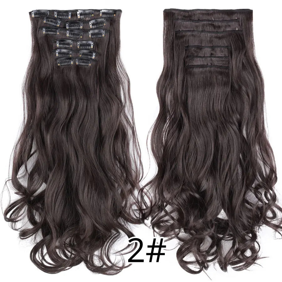 22 Inches Synthetic Long Straight Hairstyle 16 Clips 6Pcs/Set Hair Extensions Blonde Black Hairpieces Heat Resistant For Women