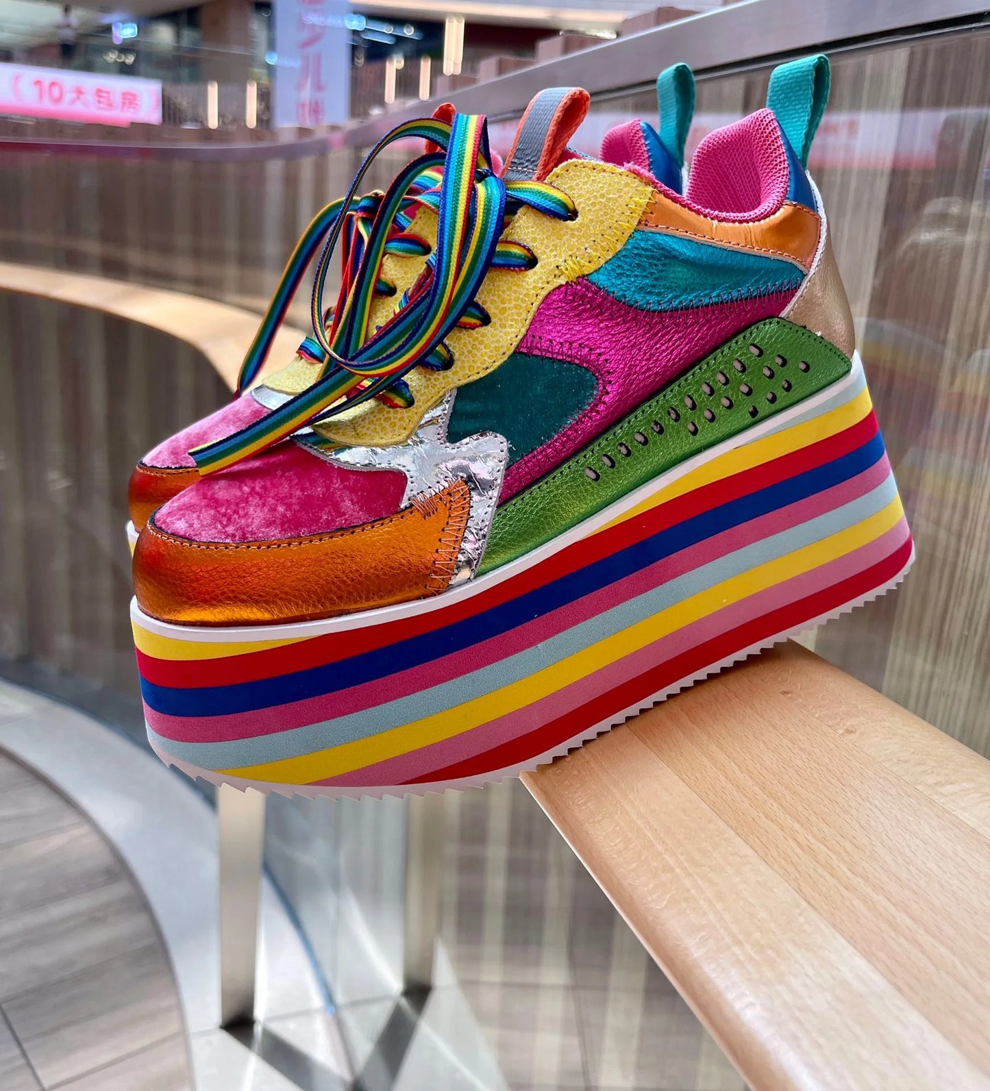 Spring Autumn Women Colourful Sneakers High Platform Shoes Heels Chunky Casual Dad Shoe Genuine Leather Thick Bottom Fashion New
