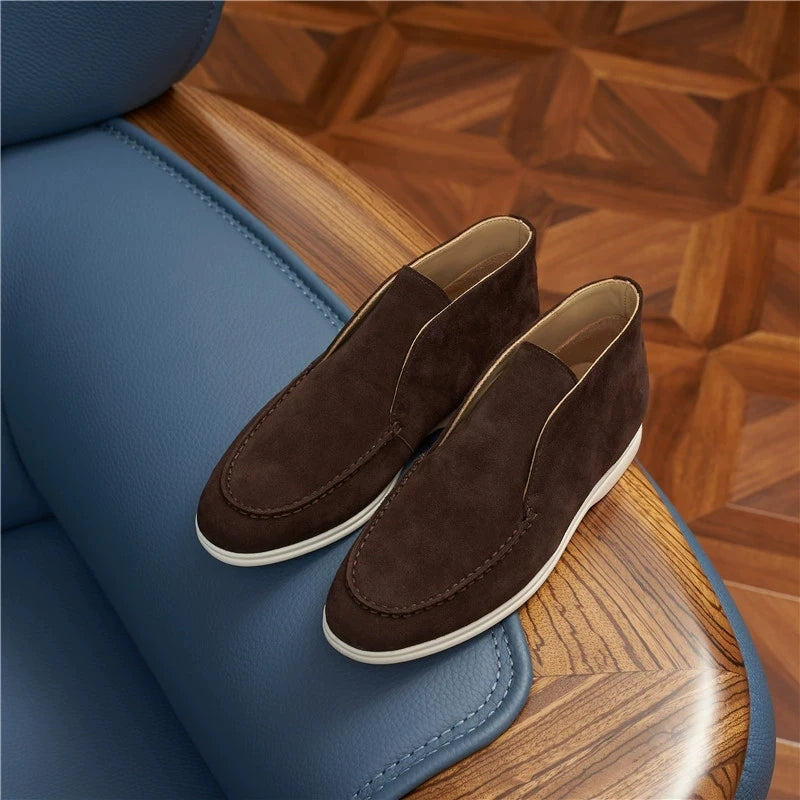 Autumn Men's Casual Soft Bottom Real Leather Shoes Slip-On High Top Daily Wear Shoes Comfortable Sheepskin Versatile Flat Shoes