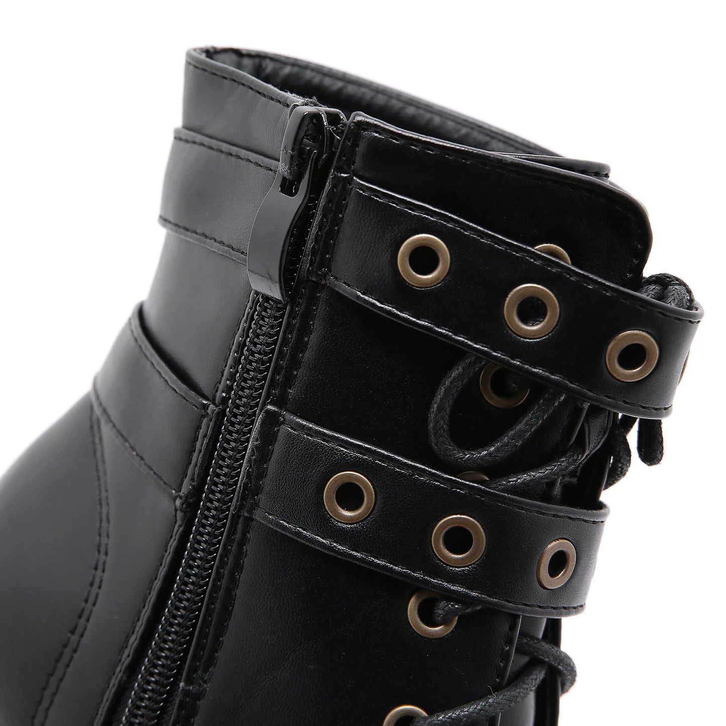 Zip Up Platform Ankle Boots High Heels Round Head Black Leather Goth Studded New Rock Combat Punk Women Shoes On Offer
