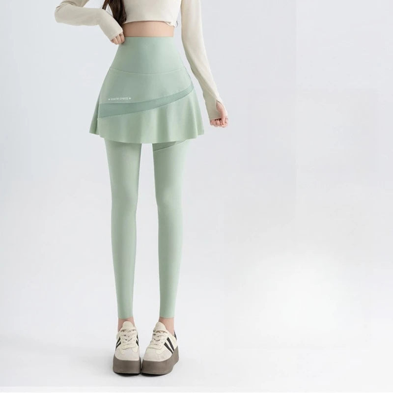 Fake Two Short Skirt Pants with Summer Pockets Crotch Half Skirt for Women High Waisted Oversized Quick Drying Sports Yoga Pants