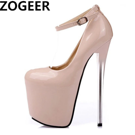 Fashion 19cm Extreme High Heels Platform Sexy Strap Women Pumps Black Nude Heels Evening Party Fetish Shoes Ladies Large Size 50