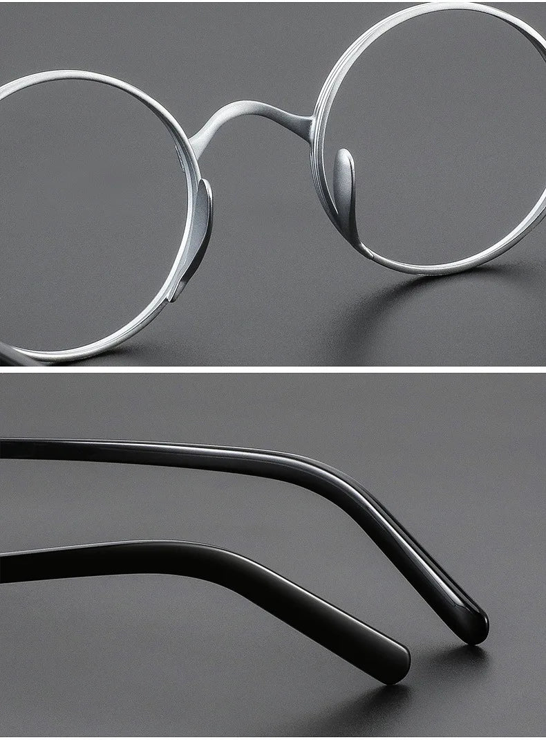 Vintage Wide Edge Alloy Glasses Frame for Men and Women High Quality Optical Acetate Leg Small Round Eyeglasses BAZAARHUBO
