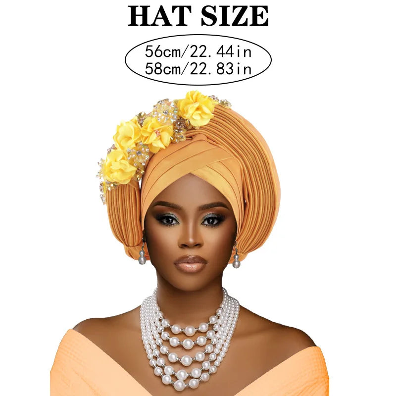 Fashion African Headtie Turban Nigeria Head Ties Flowers Already Made Auto Gele Women Head Wraps for Wedding Party Headpiece New