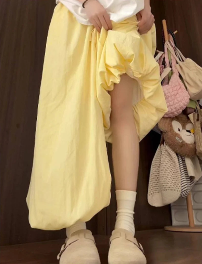 Women Loose Lazy Pants Skirt High Waisted Casual Yellow Bloomers Trousers Korean Fashion Preppy Hip Hop Dance Wide Leg Pants