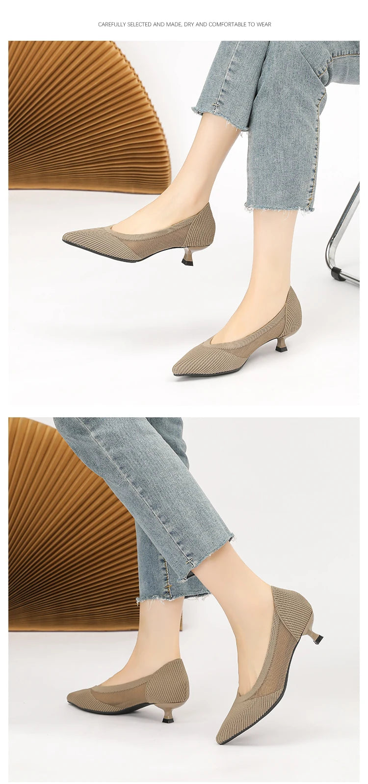 Women's High Heels 2025 New Knitted Breathable Mesh Fine Fashion Comfortable Lightweight Shoes Spring and Autumn