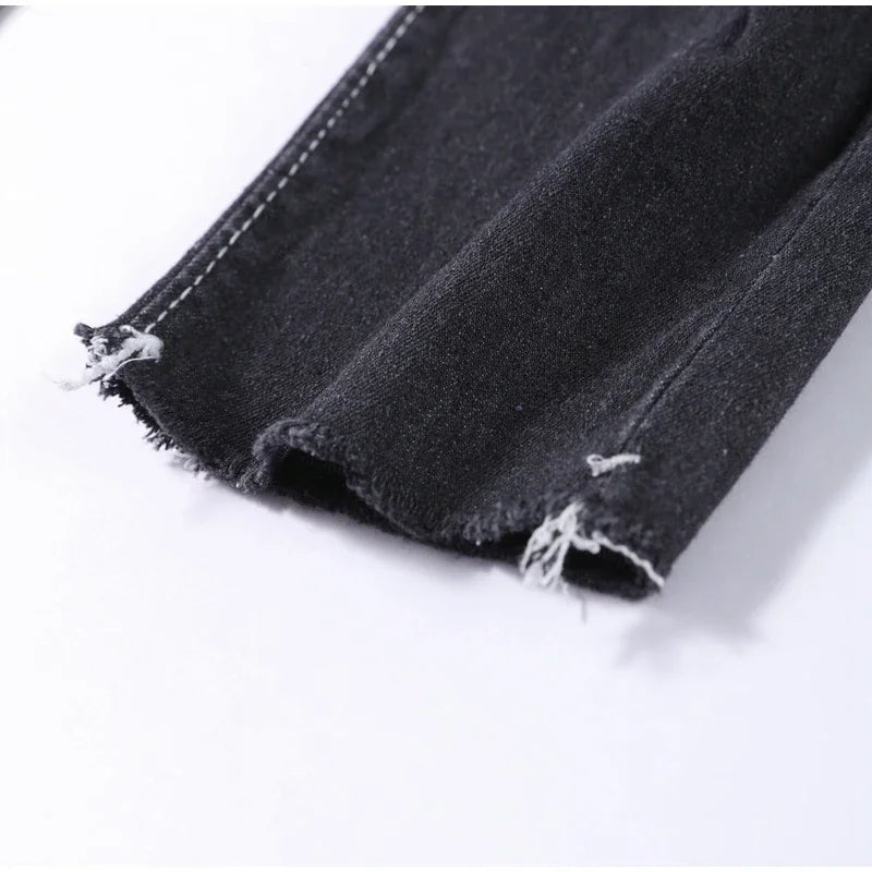 Women Ripped Jeans Low Waist Skinny Denim With Zipper Pockets Blue Y2K Summer
